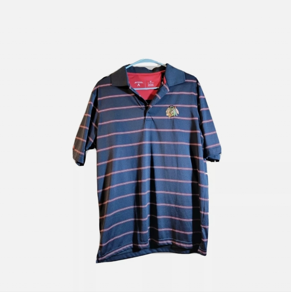Men’s Chicago Black Hawks Antigua Golf Polo Shirt Size Med,  100% Polyester